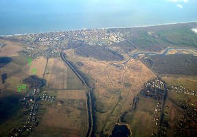 Luftbild des Grberfeldes Wiskiauten mit Markierung der bisherigen Ausgrabungsflchen